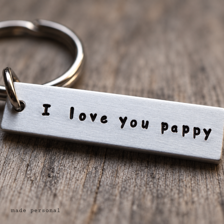 Personalized Dad Keychain: Hand Stamped 'I love you Pappy' Gift detail 1 thumbnail