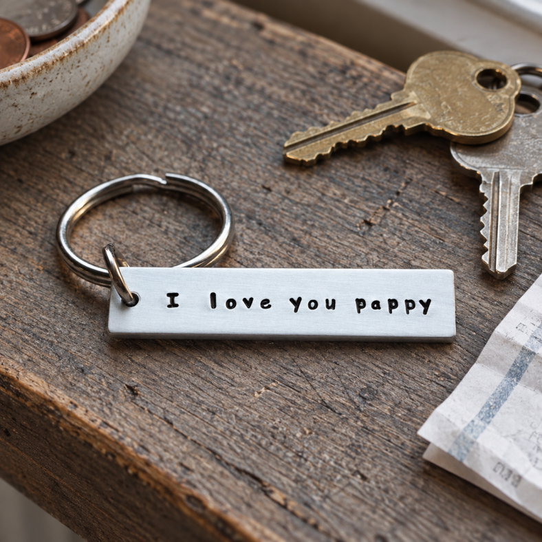 Personalized Dad Keychain: Hand Stamped 'I love you Pappy' Gift detail 3 thumbnail