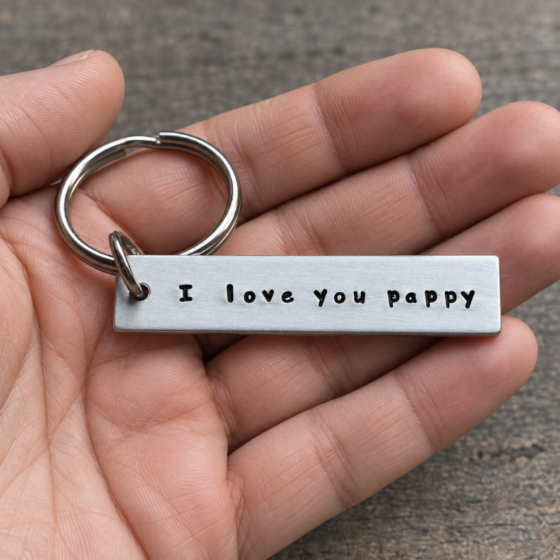 Personalized Dad Keychain: Hand Stamped 'I love you Pappy' Gift detail 4 thumbnail