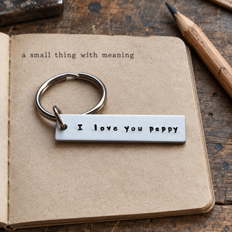 Personalized Dad Keychain: Hand Stamped 'I love you Pappy' Gift detail 5 thumbnail