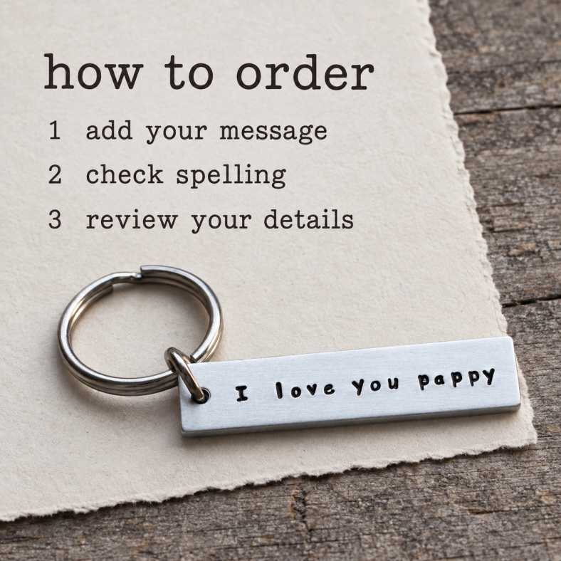 Personalized Dad Keychain: Hand Stamped 'I love you Pappy' Gift detail 6 thumbnail