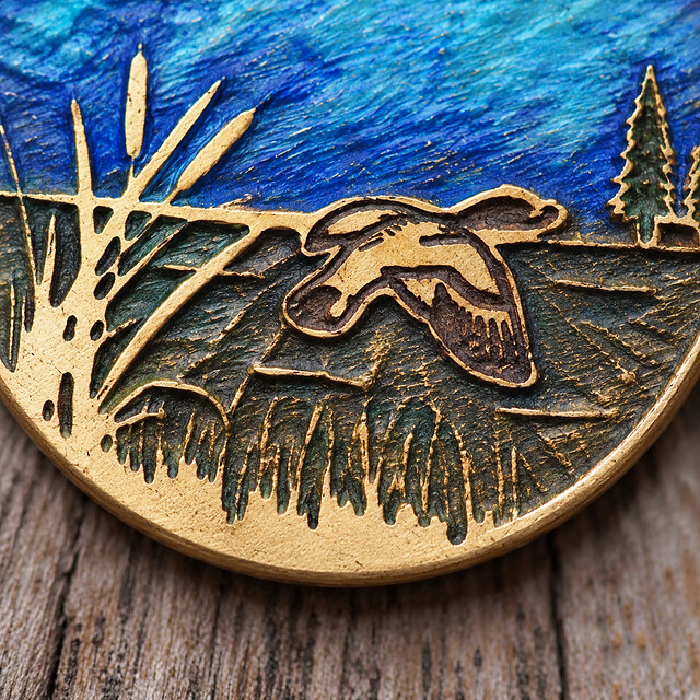 Personalized Blue Duck Pet ID Tag, Round Brass detail 1