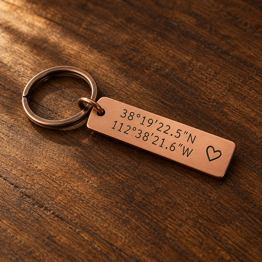 Keychain engraved with coordinates