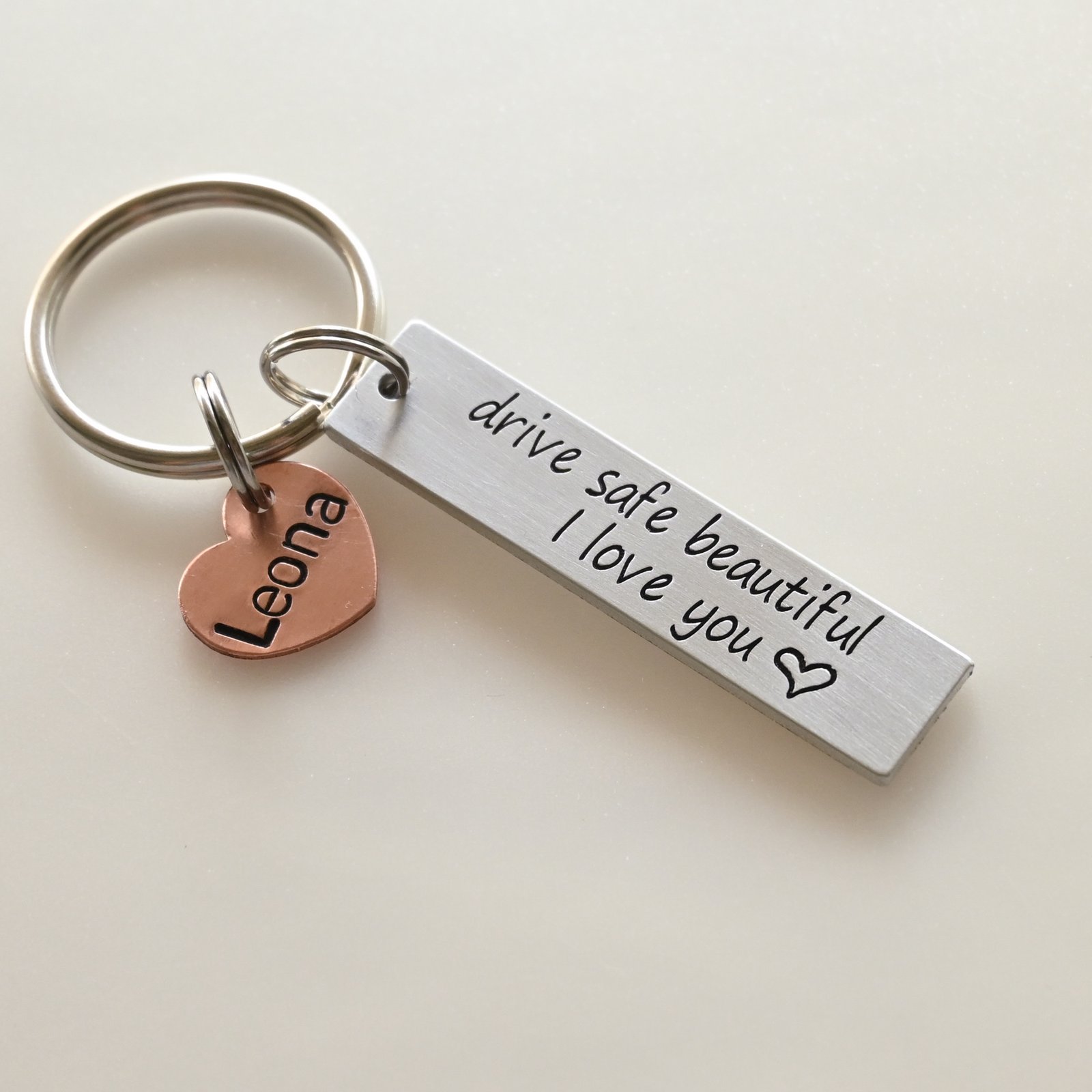 Personalized metal bar and heart tag keychain